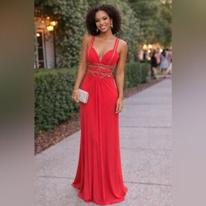 Betsy & Adam sz 10 pink with sequins long formal dress